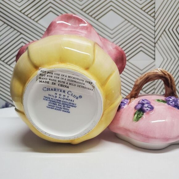 Vintage Charter Club Home 1999 Wild Flower Ceramic Flower Sugar Bowl With Lid - Picture 5 of 5